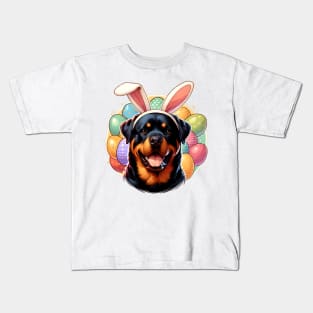 Rottweiler with Bunny Ears Celebrates Easter Joyfully Kids T-Shirt